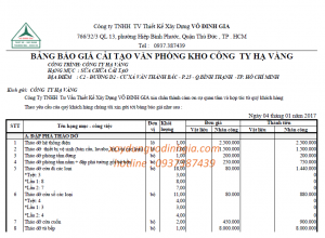 đơn giá sửa chữa cải tạo